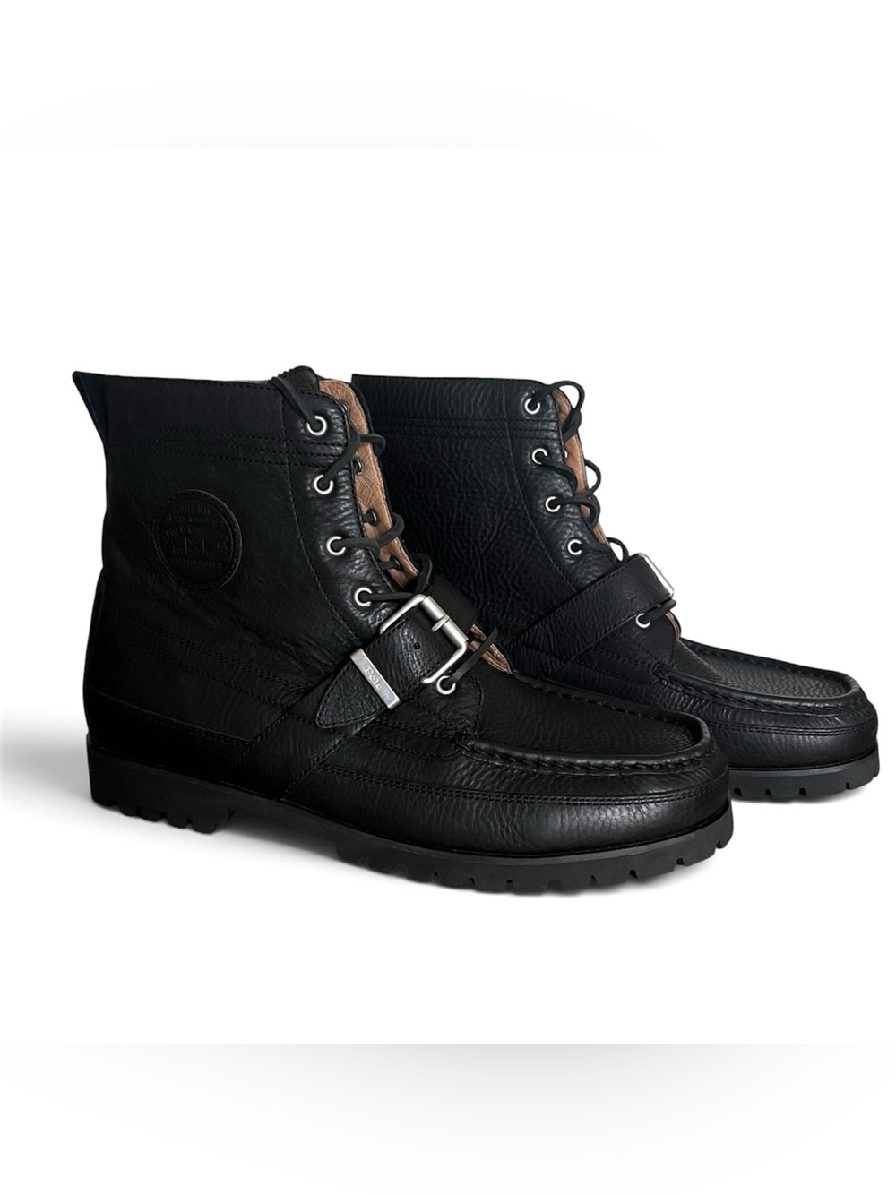 Ralph Lauren Ranger Black Leather Buckle Lace-Up Men’s Boots